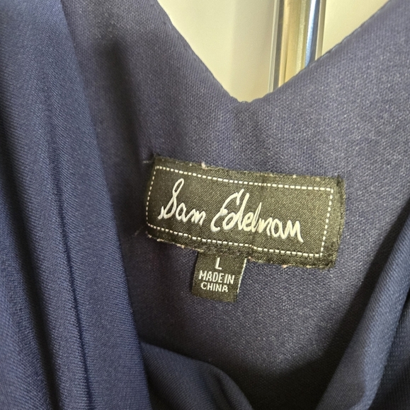 Sam Edelman Cowl Neck Ruched Jersey Midi Dress | Size LARGE Navy Blue - Picture 5 of 15